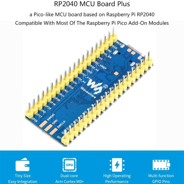 RP2040 Plus MCU-kort med förlödd header DualCore-processor 4MB Flash Onboards DCDC-chip TPS63000 Hög effektivitet