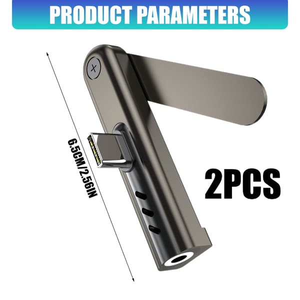 2 stk. aluminium Type C til 3,5 mm hodetelefonadapter med sammenleggbart stativ