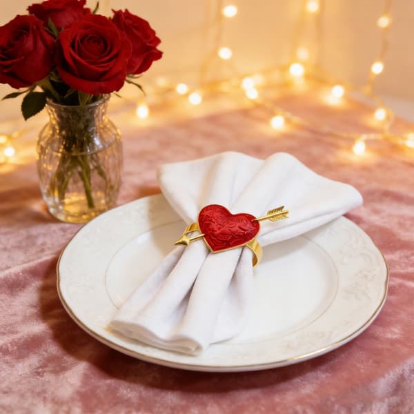 Sæt med 6 kærlighedshjerte servietringe til borddækning Valentinsdagsgave