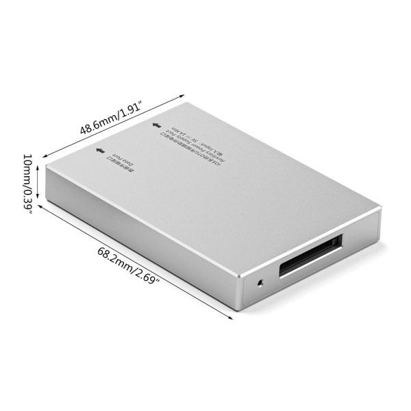 Bärbar CFexpress-kortläsare i aluminium 5V1A-ingång USB3.1Gen2 10 Gbps hastighet