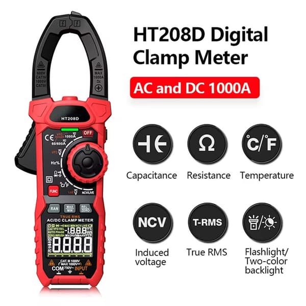HT208D Inrush Strømtang 1000A Mål Strøm Spændinger Temperatur