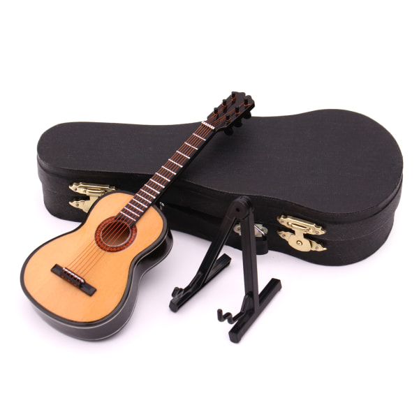 Mini Guitar Replika Musikinstrument Samleobjekt Dukkehus Model Hjem Indretning Classical wood color 16cm