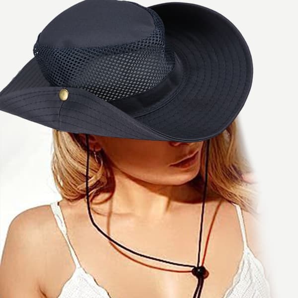 Camp Hat Solbeskyttelse Hat Brede Skygger Solhat Stor Hat med Halsreb Beige