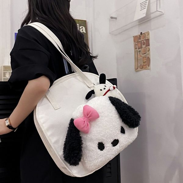 CanvasTote Bag Girl Kvinnor Tecknad Söt Hund Handväska Shopping Axelväska Black