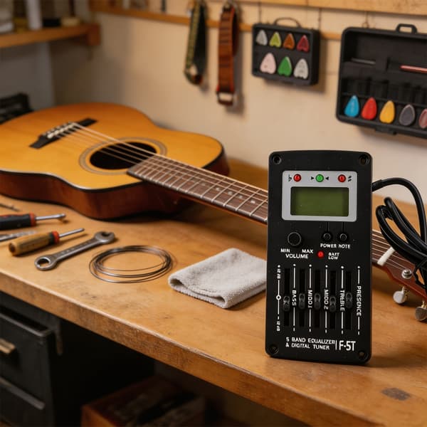 5-bånds guitar-equalizer med digital tuner til akustisk guitar