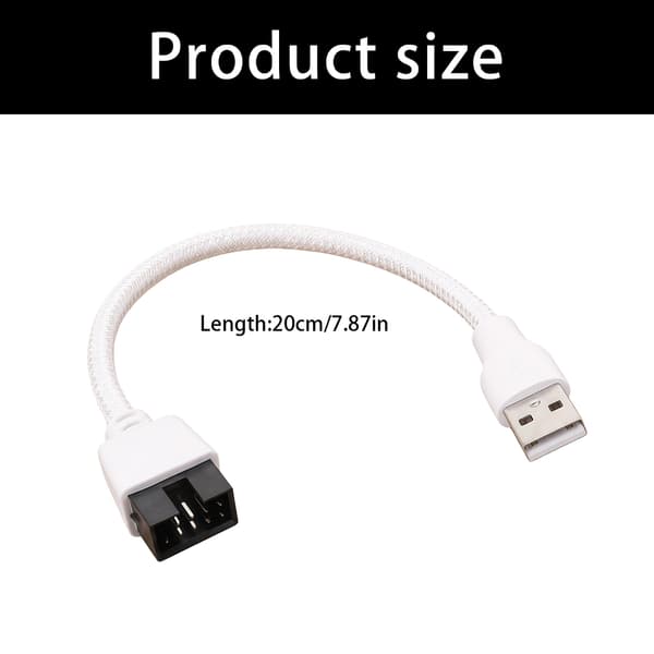 USB A Header-kabel, 20 cm 9-bens hvidt ærmetråd til stationær computer