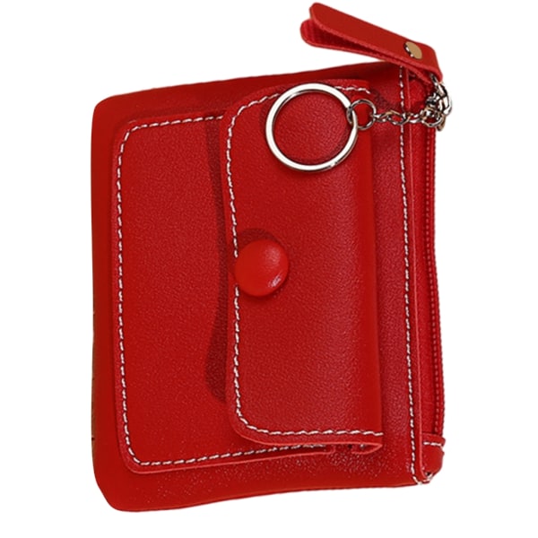 Bærbar myntlommebok i PU-skinn med slitesterk glidelåslukking for kvinner og menn Red