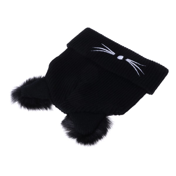 för katt öronpälsmössa dam broderad stickad mössa cap med svallpälskant Vintervarm hörselskydd för Cat Ea