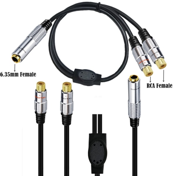 6,35 mm hona till 2 RCA hona/hane Stereo Audio Splitter förlängningskabel Guldpläterad kontakt Korrosionsbeständig tråd null - B