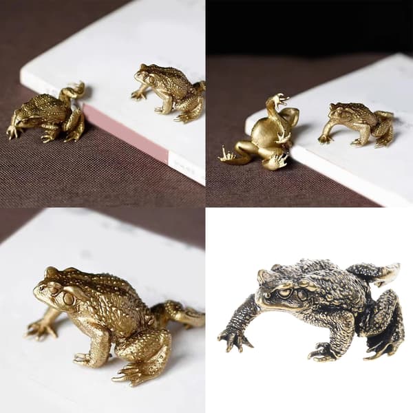 Håndlavet Messing Tudser Miniatur Figur Symboliserer Rigdom og Lykke