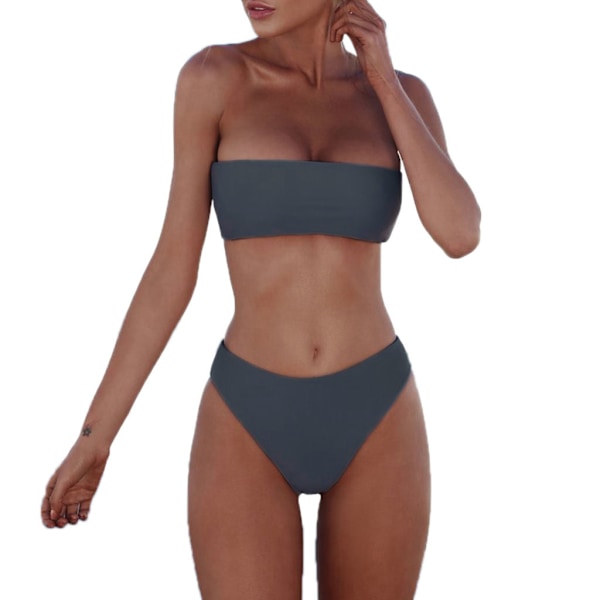 Sexy dame bikinisett stroppeløs bandeau push-up bh badedrakt badedrakt Black M