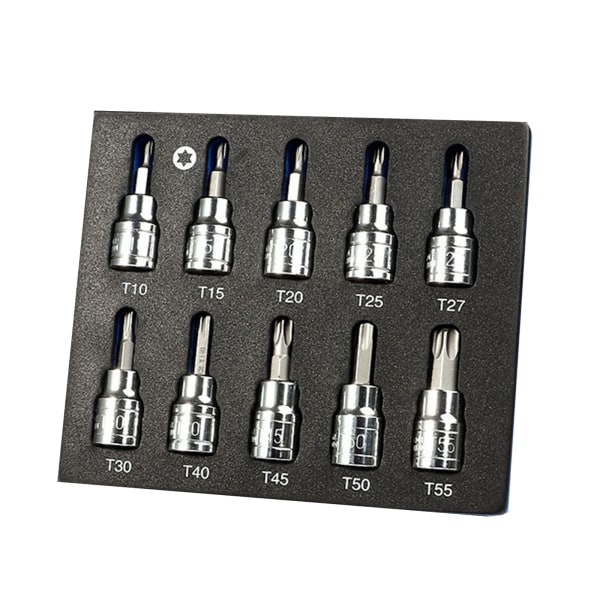 10-delad sabotagesäker Torx- set för Cr-V stålhylsor för handverktyg T10 T15 T20 T25 T27 T30 T40 T45 T50 T55