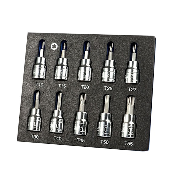 10-osainen peukaloinnin kestävä Torx- set Cr-V-teräshylsyille käsityökaluille T10 T15 T20 T25 T27 T30 T40 T45 T50 T55