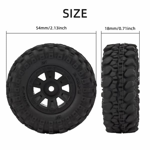 Starka plastbilersättningsdäck med 50 mm diameter för SCX24-modeller