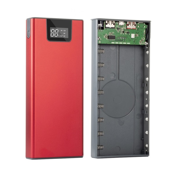 8x18650 Power Bank-skal Cover Ytterhölje Mobil Power Bank- case DIY-legeringsskal Digital Display-skärm Red