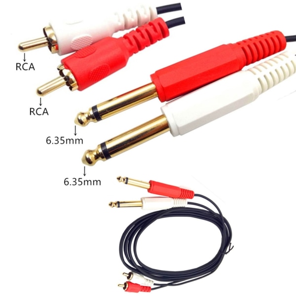 RCA till 1/4 adapter, RCA hane till 1/4 6,35 mm adapterkabel, 2 6,35 mm 1/4 tum TRS stereojack till 2 RCA hanljudlinje