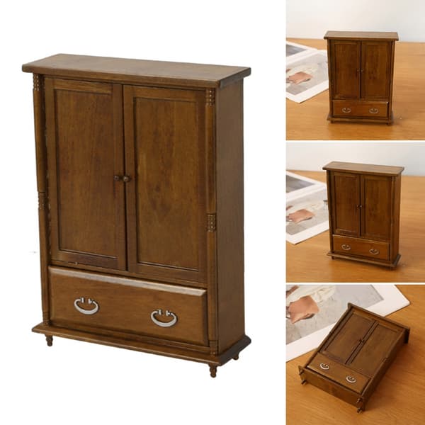 Retro Realistisk Trægarderobe til 1/12 Skala Dukkehusmøbler Model Figur