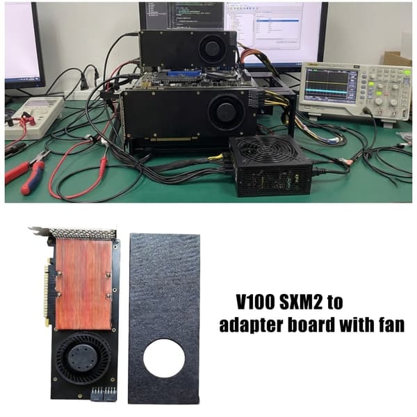PCIe-konverteringskort til V100 SXM2 GPU inklusive aktiv køleventilator