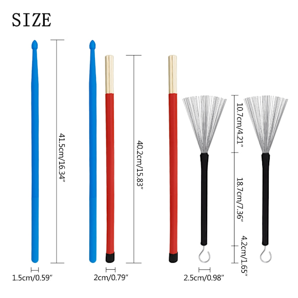 Tromme Wire Brush Trommebørste+Nylon Trommestik+Bundle Stick+Opbevaringspose Sæt