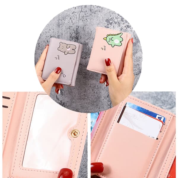 Trendy damepung med søde print og møntrum til pengetasker Pink