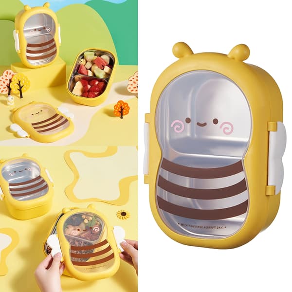 Matboks i rustfritt stål med sikker lås, Bees Lunch Box Outing Tableware