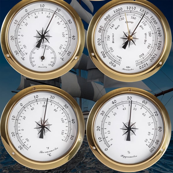 115 mm Väggmonterad termometer Hygrometer Watch Tidvattenklocka Väderstation Koppar för skal inomhus utomhus null - 2
