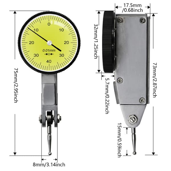 Testimittarit Mittauslaite 0-0,8mm 0,01mm Vaakamittari