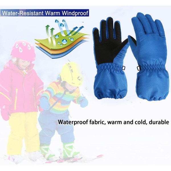 1 par helfinger snövantar Vattentäta barnhandskar Vindtäta skidvantar Förlängda manschettdesignhandskar för barn Black