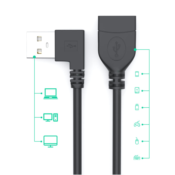 USB 2.0-förlängningskabel uppåtvinkel 90 grader hane till hona med strömbrytare PÅ/AV Kabelförlängningsvipp för USB -lampa USB -fläkt 100cm