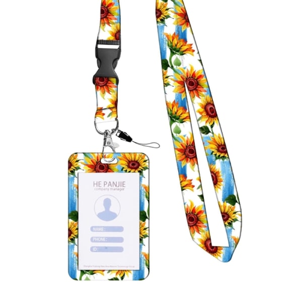 Flower Print Badge Holder Udtrækkelig Reels Clip og Lanyard Sæt til Student null - C