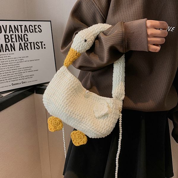 Crossbody Taske Gæs Designet Vævet Taske Tote Alsidig Trendy Taske Lady Pung White