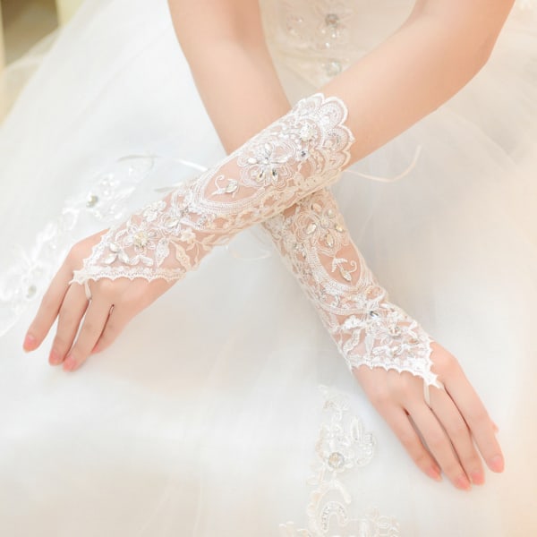 Par damer för strass spetshandskar Fingerlösa blomhandskar Brudbalshandskar för bröllopsfest Kostymer Accessori