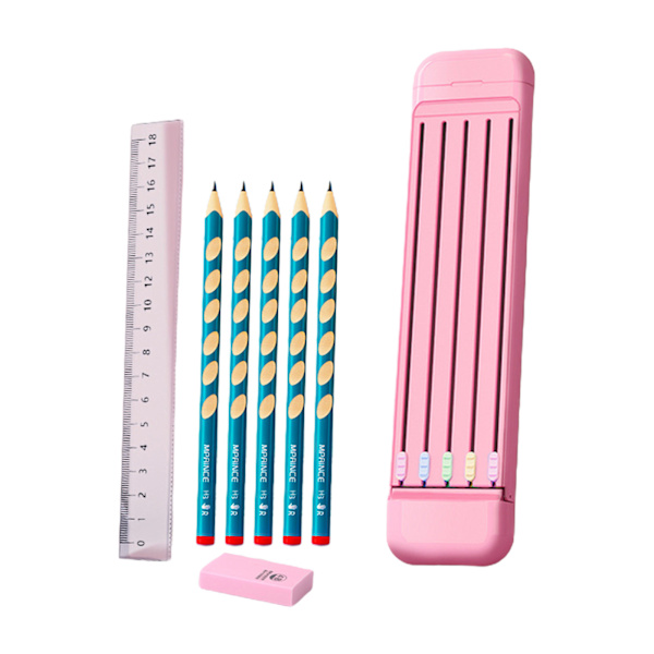 Multi-i-1 brevpapperssats innehåller 5 x pennor Eraser Clear linjal Present för barn