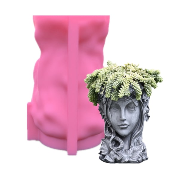 Håndlaget jente til hodeformet blomsterpotte UV-epoksyform Pennholder Lysestake Sementpotteplantekar Resin Silikonform