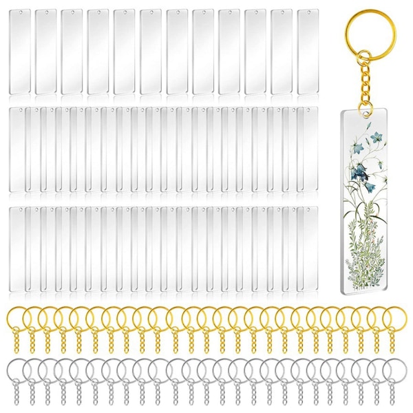 50 st akryl nyckelring blanketter med ringar klar för nyckelringar rektangel akryl blanks för gör-det-själv hantverk vinylprojekt