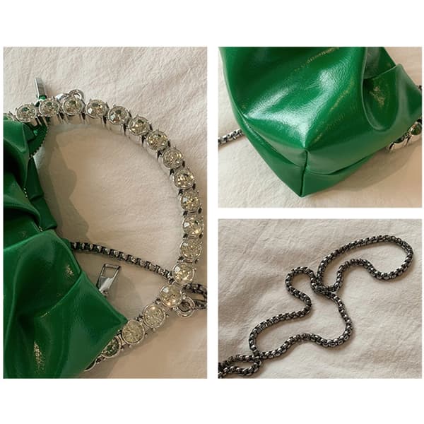 Mode veckade strass axelväskor Mini Mobilväska Crossbody Bag Silver