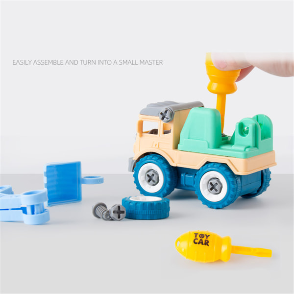 4st ta isär bil fordonsmontering STEM Block DIY Montessori Truck Interactive Education Toy for w/ Skruvmejsel Baby F Colorful