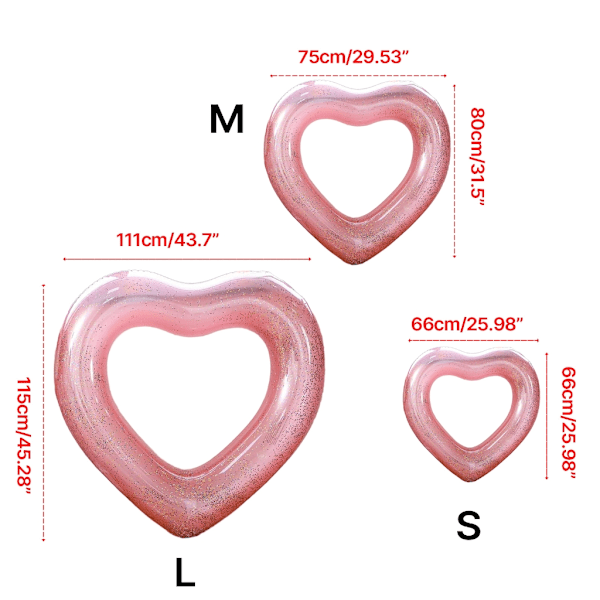 Hjerteformede svømmeringer, oppblåsbare svømmeringer, sommeroppblåsbart bassengflyt L