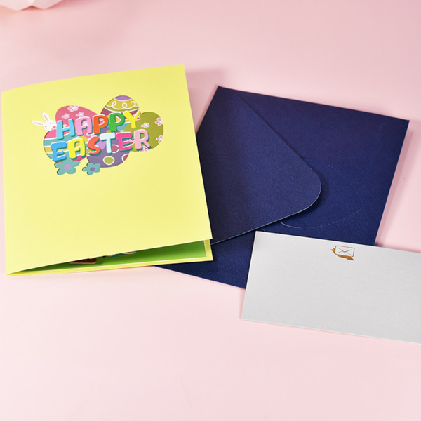 3D för pop up-kort Glad påsk gratulationskort Bunny Flower Basket Vykort med kuvert för påskdagen Handgjorda presenter null - A