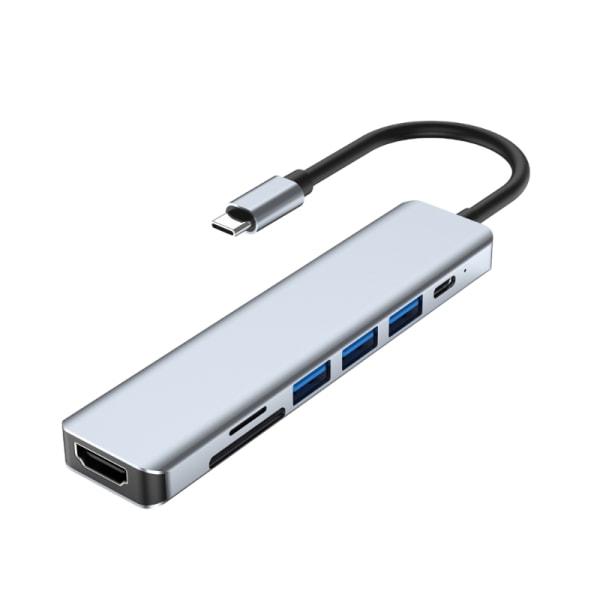7 i 1 TypeC dockningsstation USB HUB-adapter för bärbar dator och surfplatta med HDMI-kompatibla USB3.0 USB2.0 PD och kortplatser