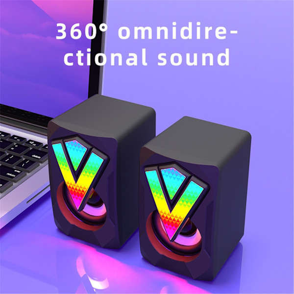 USB Stereo Högtalare RGB Ljus Kabelansluten Full Frekvens Skrivbordsdator Subwoofer
