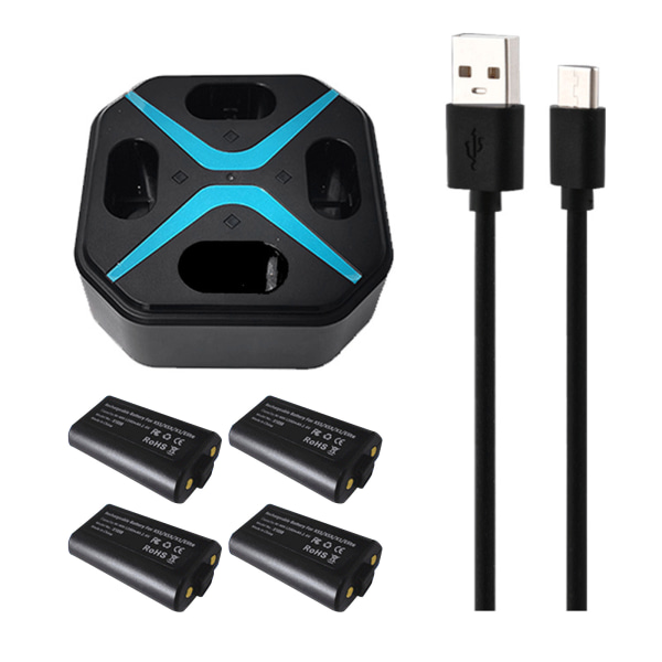4 sporspillkontrollere Batterilader ForXbox One S/X Oppladbar Gamepad Elite-kontroller 1200mAh batterilader