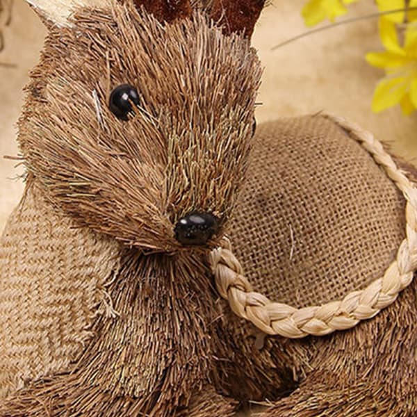 Halm Gräs Älg Ornament Vävd Jul Sittande Rådjur för Docka Djurfigur D