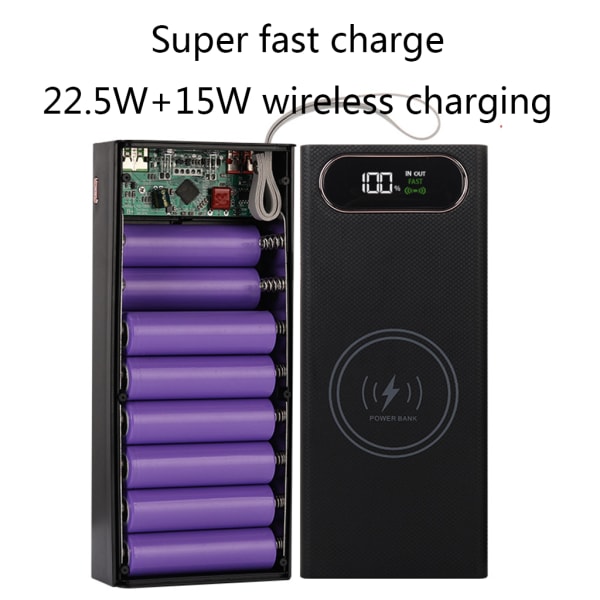 18650 Power Bank för Case Dual USB Mobiltelefon Laddning Trådlös Laddare Batterilåda Mobiltelefon Ersättningsdelar Black - S