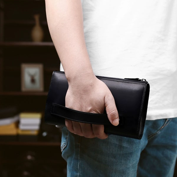 Miesten retrotyylinen käsilaukku käteisellä luottokorttipuhelimelle, suurikapasiteettinen kytkinlaukku Black