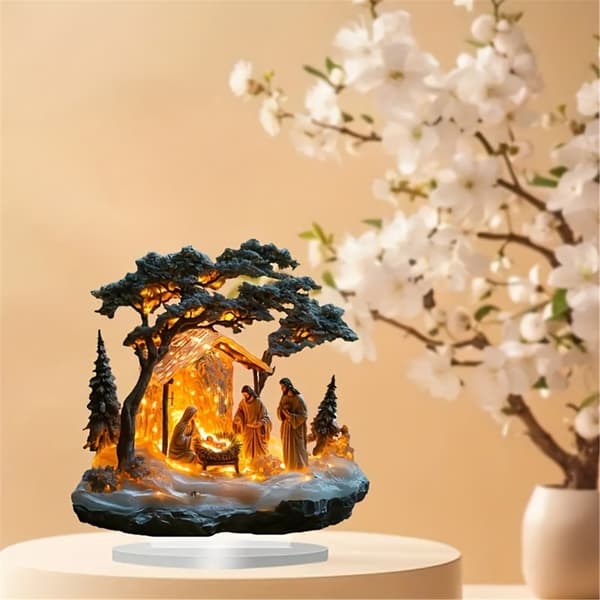 Detaljerad Julkrubba Figurin Akryl Staty Ornament med Bas