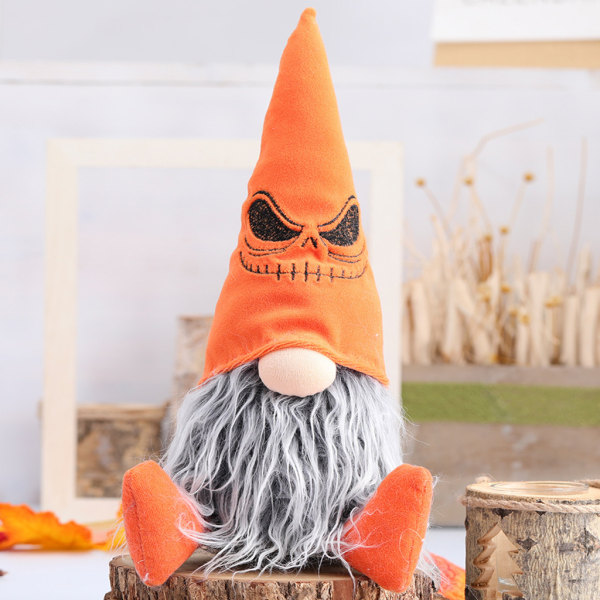 Halloween Gnome Handgjord Tomte Svenska Gnomes Sittande Nisse Skandinaviska Gnomes Orange