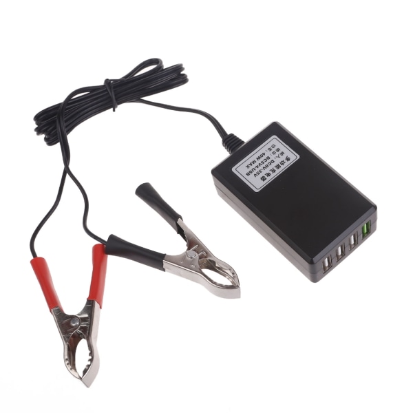 Bärbar omvandlare med batteriklämma 12V/24V till 5V 4-portars USB -laddare Multiport power för mobiltelefoner surfplattor