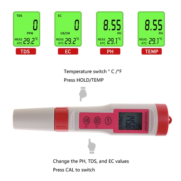 4 i 1 Meter Digital Vandkvalitetstester TDS/Temp Meter