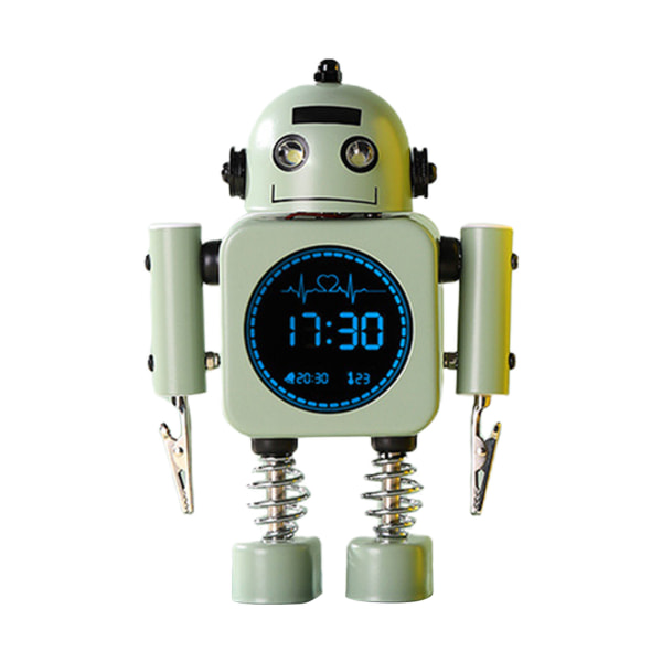 Robot för smart digital väckarklocka med temperaturvisning i snoozeläge Light green